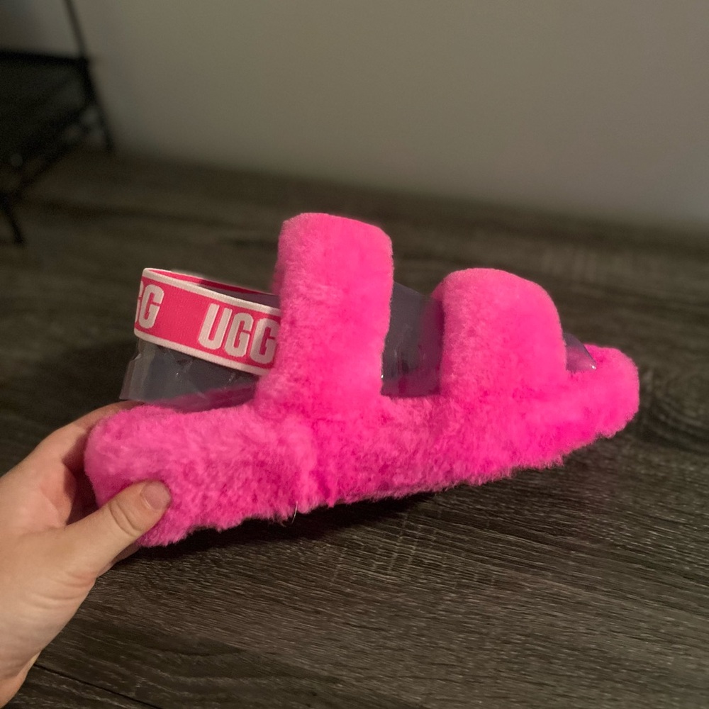 UGG Vibrant Pink Fluffy Slides